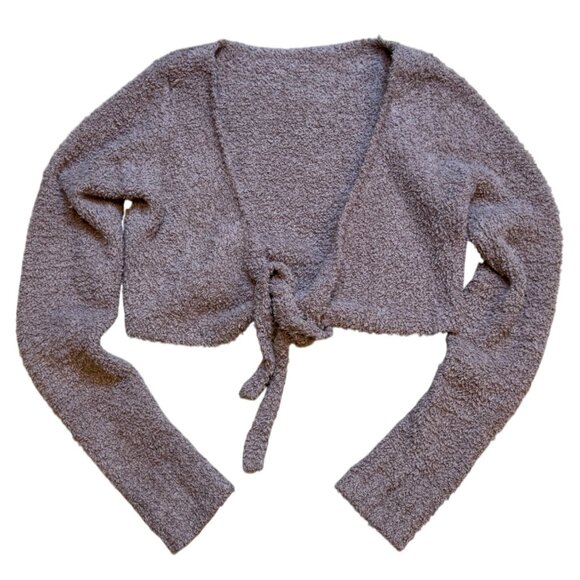 SKIMS Brown Fuzzy Long Sleeve Tie Front Cardigan Sweater S/M - Picture 1 of 5